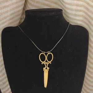 Bronze Scissor Charm Faux Leather Necklace